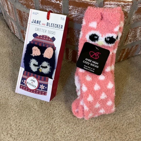 Bundle of 2 pairs of NWT Women’s owl face Slipper fuzzy SOFT Socks owl lovers - Picture 2 of 13